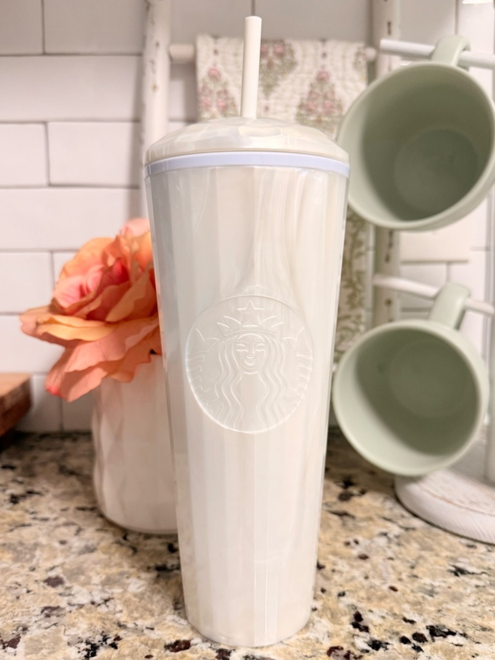 Starbucks 2022 White Iridescent Pearl Tumbler